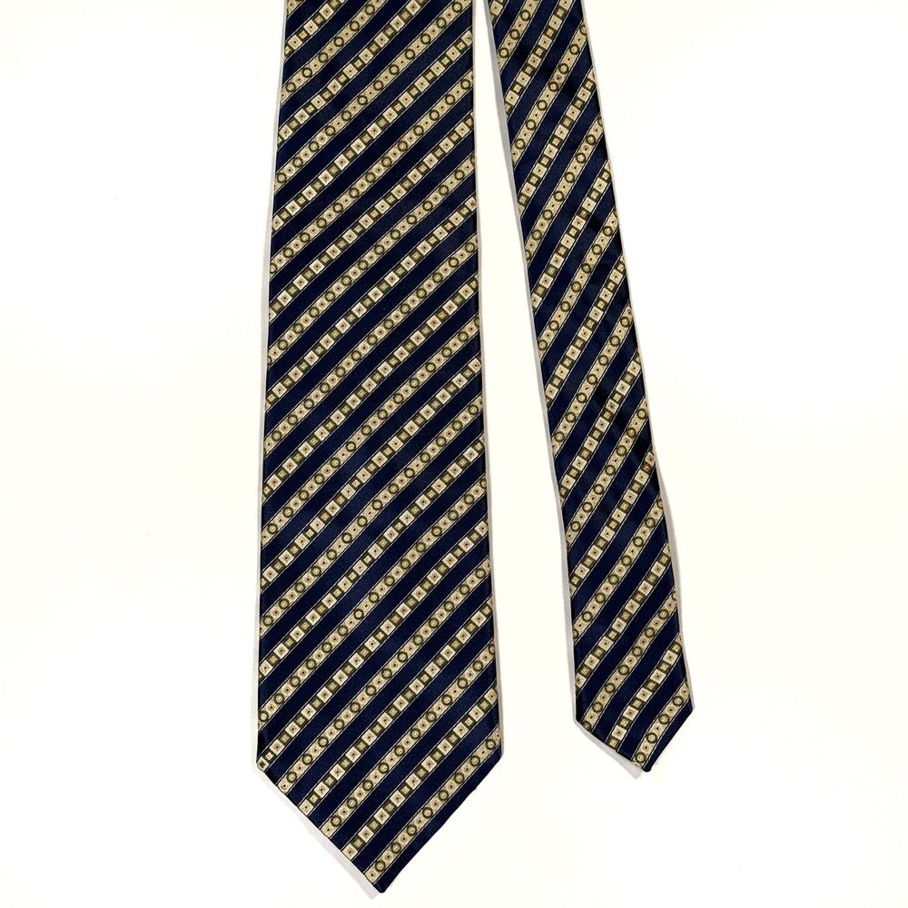 Stefano Ricci Mens Navy Blue Gold Geometric Stripe Silk Tie Made in Italy - Picture 1 of 5